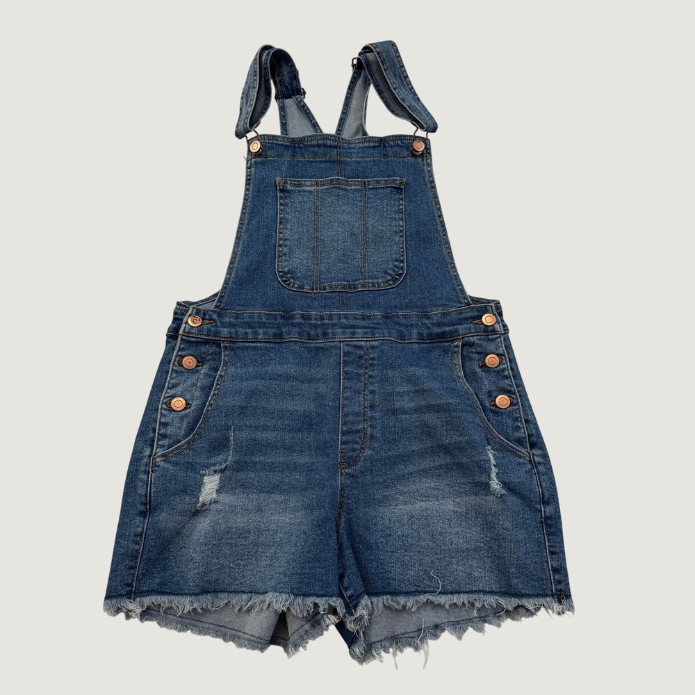 No Boundaries Denim Shortalls Juniors Medium 7-9 Blue Distressed Bib Overalls